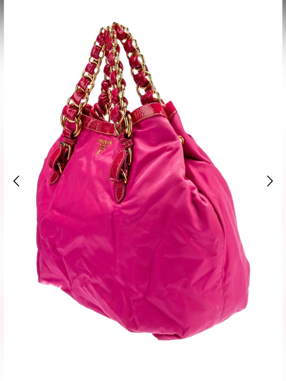 Prada Hot Pink Nylon Tote with Gold Chain Handles